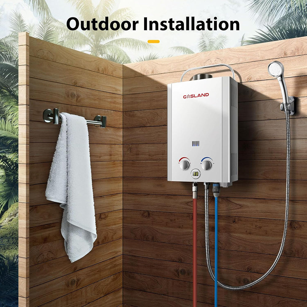 GASLAND BE158 6L Gas Water Heater, Freestanding Tankless Hot Shower System with Portable Handle, Instant LPG Water Boiler for Campervan Shower Road Trip Hot Tap Lpg Shower