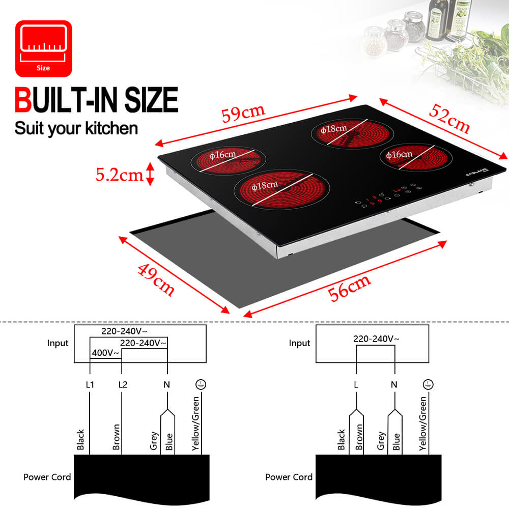 GASLAND Chef CH60BF 60cm Built-in Ceramic Hob, 4 Zones Electric Cooktop Sensor Touch Controls Timer Child Lock, 6kW