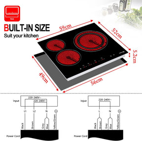 GASLAND Chef CH603BF 60cm Built-in Ceramic Hob, 3 Zones Electric Cooktop in Black, 5400W Total Output, with Dual Zone Touch Control Timer Child Lock
