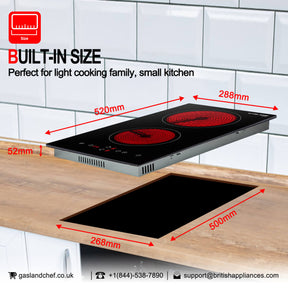 GASLAND Chef CH30BF 30cm Built-in Ceramic Hob, 2 Zones Electric Cooktop Sensor Touch Controls Timer Child Lock, 3kW