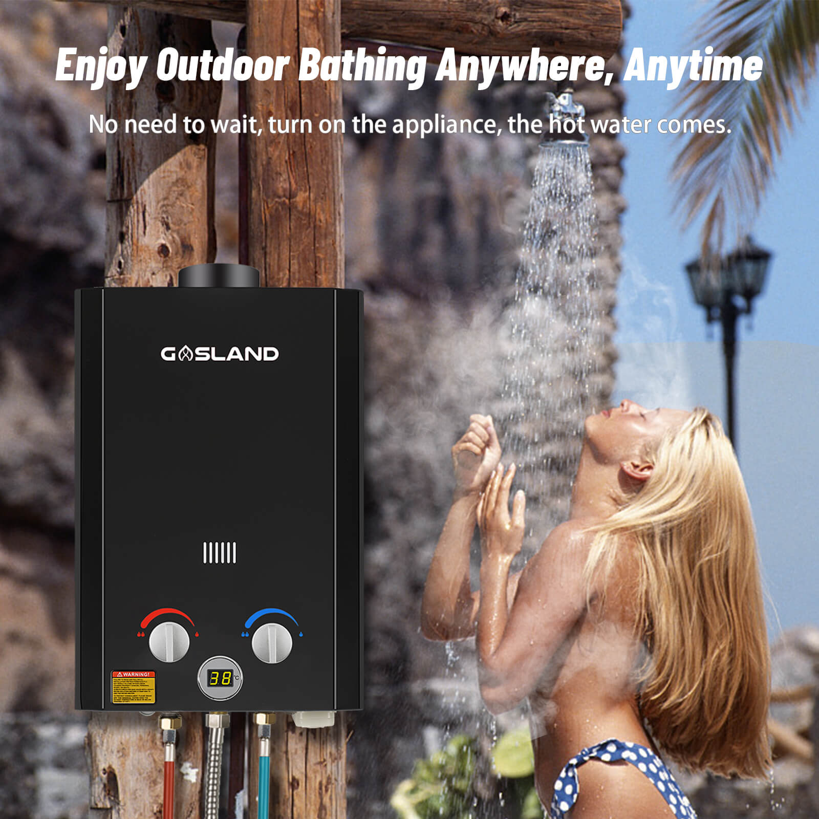 GASLAND BE264B 10L Gas Water Heater, Outdoor Tankless Hot Shower System with Digital Display, Instant LPG Water Boiler for Campervan Shower Road Trip Hot Tap Lpg Shower