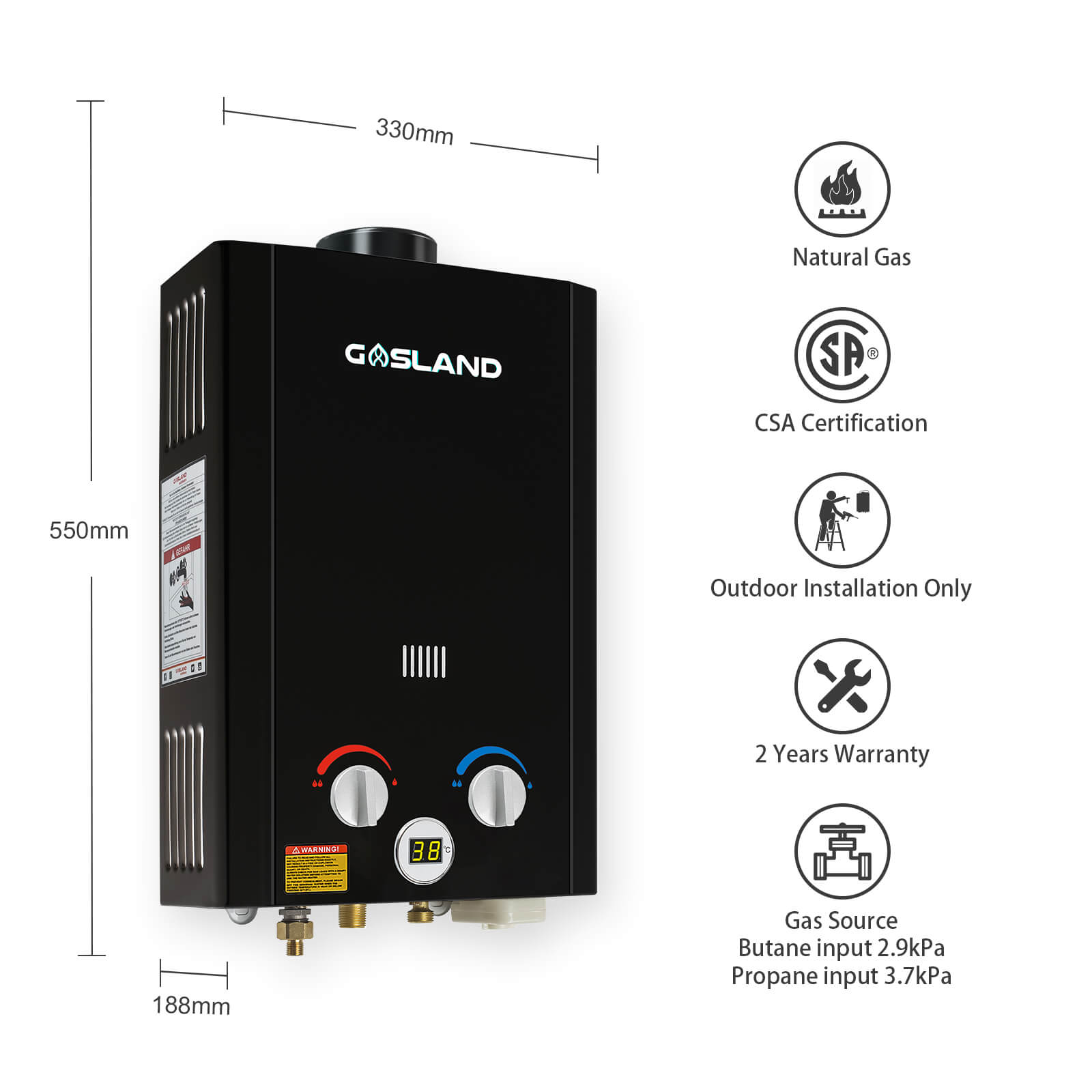 GASLAND BE264B 10L Gas Water Heater, Outdoor Tankless Hot Shower System with Digital Display, Instant LPG Water Boiler for Campervan Shower Road Trip Hot Tap Lpg Shower