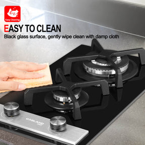 GASLAND Chef GH30BF 30cm Built-in 2 Burners Gas Hob, Black Tempered Glass Gas Cooktop, NG/LPG Convertible