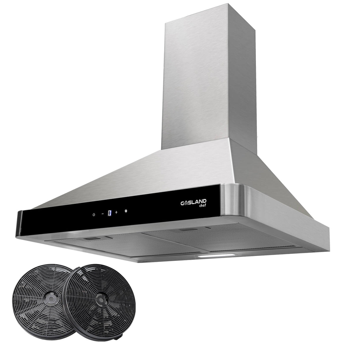 GASLAND Chef PR60SS Cooker Hood 60cm Recirculation, Quiet Cooker Hood Exhaust 488 m³/h Activated Carbon Filter, 3 Level Touch Control Wall Mounted Hood with Filter, Stainless Steel Silver Glass Screens [Energy Class B]