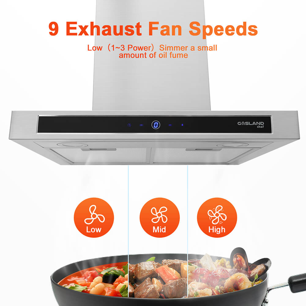 GASLAND Chef TR60SS Cooker Hoods 60cm Recirculation, Quiet Extractor Hoods Class A++ 637 m³/h with Carbon Filters Recirculating, 9 Levels Touch Control Wall Mounted Hood Stainless Steel Silver [Energy Class A++]